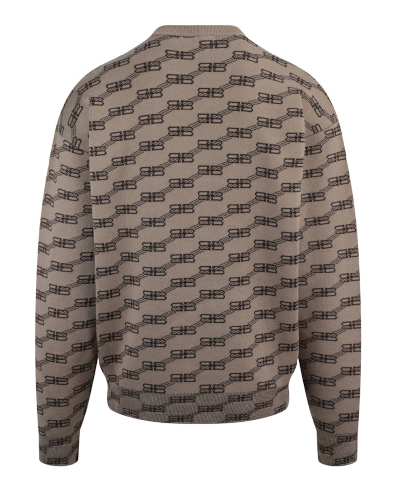 Balenciaga Logo Intarsia-Knit Sweater Beige