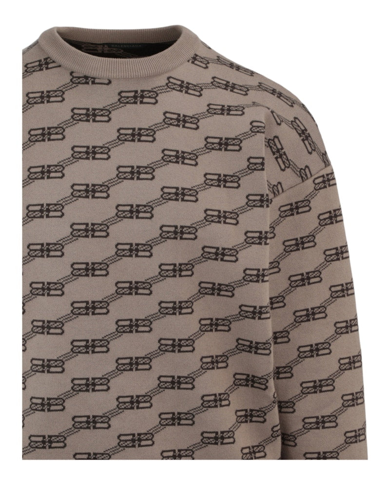 Balenciaga Logo Intarsia-Knit Sweater Beige