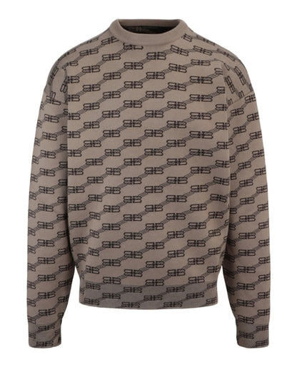 Balenciaga Logo Intarsia-Knit Sweater Beige