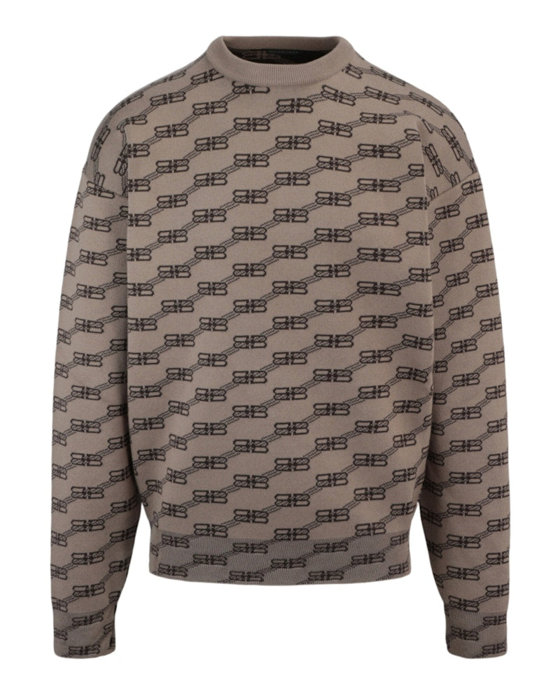 Balenciaga Logo Intarsia-Knit Sweater Beige