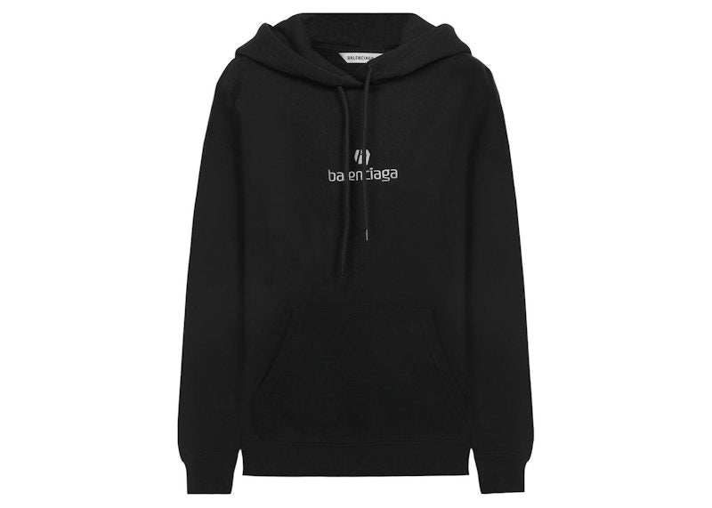 Balenciaga Logo Print Cotton Hoodie Black