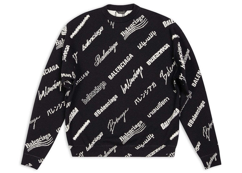 Balenciaga Logo Print Crewneck Sweater Black
