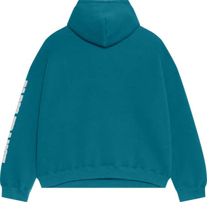 Balenciaga Logo-Print Maison Hooded Sweatshirt Petrol Blue