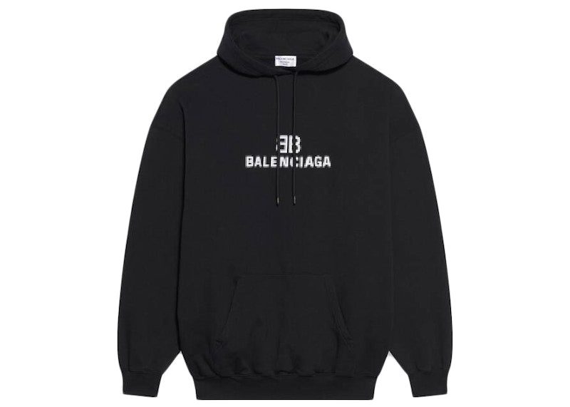 Balenciaga Mens BB Pixel Medium Fit Hoodie Black