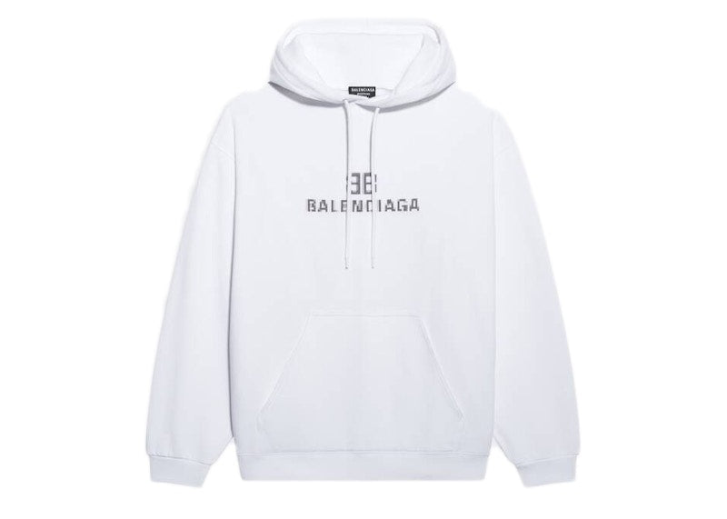 Balenciaga Mens BB Pixel Medium Fit Hoodie White