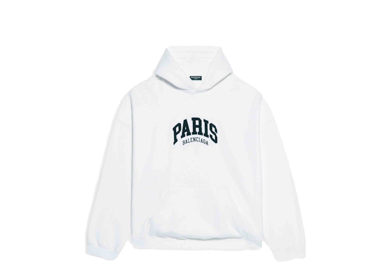 Balenciaga Mens Cities Paris Wide Fit Hoodie White