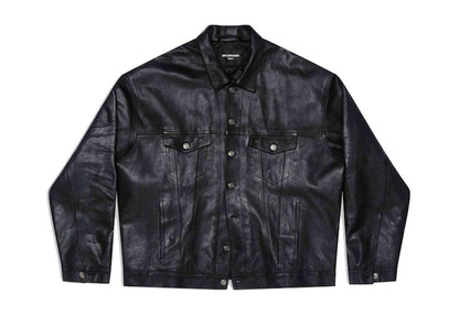 Balenciaga Mens Denim Style Leather Jacket Black