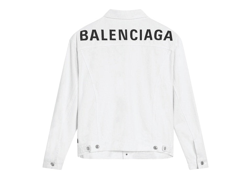Balenciaga Men's Embroidered Logo Japanese denim Jacket White/Black