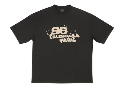 Balenciaga Men's Hand Drawn BB Icon Medium Fit Vintage T-Shirt Black/Beige