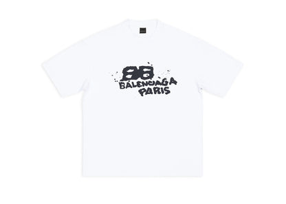 Balenciaga Men's Hand Drawn BB Icon Medium Fit Vintage T-Shirt White/Black
