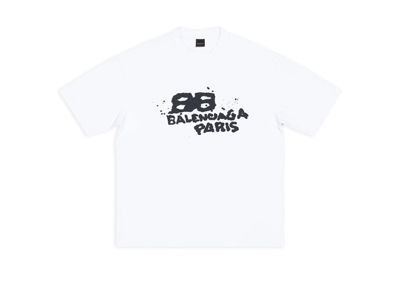 Balenciaga Men's Hand Drawn BB Icon Medium Fit Vintage T-Shirt White/Black