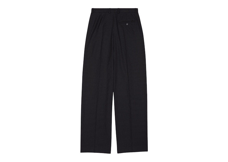 Balenciaga Men's Large Fit Tailored Pinstripe Tailoring Twill Pants Black