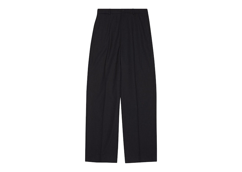 Balenciaga Men's Large Fit Tailored Pinstripe Tailoring Twill Pants Black