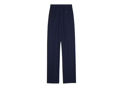 Balenciaga Men's Large Fit Tailored Stretch Wool Twill Pants Navy Blue