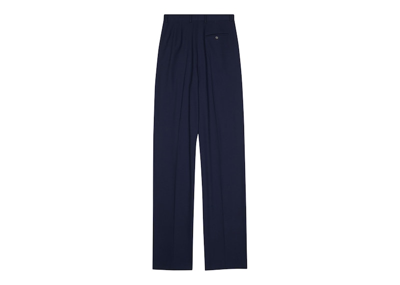 Balenciaga Men's Large Fit Tailored Stretch Wool Twill Pants Navy Blue