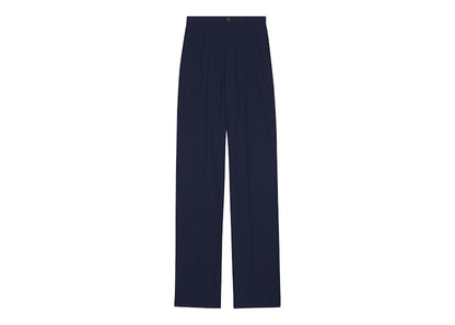 Balenciaga Men's Large Fit Tailored Stretch Wool Twill Pants Navy Blue