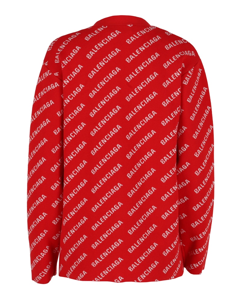 Balenciaga Mini Allover Logo Cardigan Red White