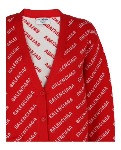Balenciaga Mini Allover Logo Cardigan Red White