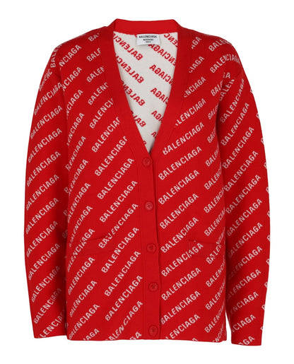 Balenciaga Mini Allover Logo Cardigan Red White