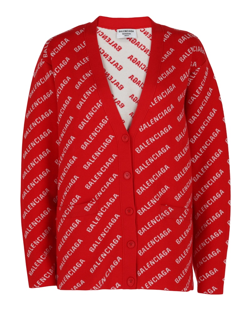 Balenciaga Mini Allover Logo Cardigan Red White