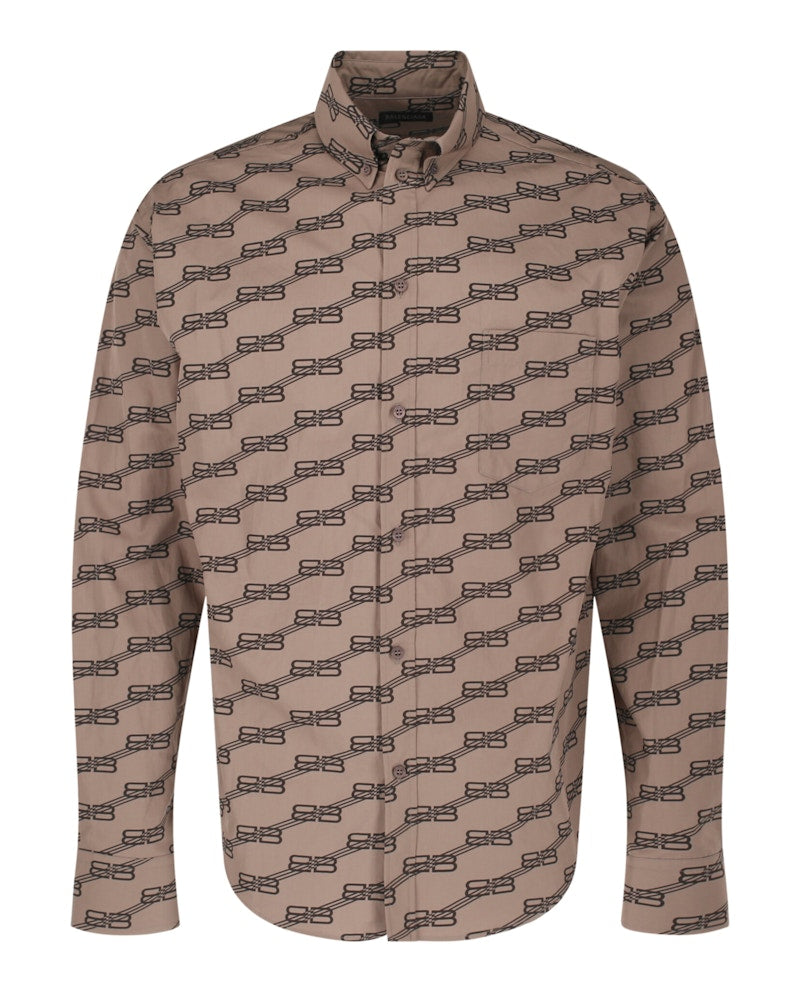 Balenciaga Monogram Long Sleeve Shirt Beige