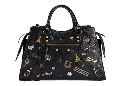 Balenciaga Neo Classic City Tote Bag Medium Allover Details Black/Gold/White