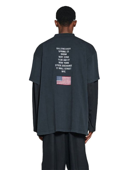 Balenciaga Nyse-Print Drop-Shoulder T-shirt Black