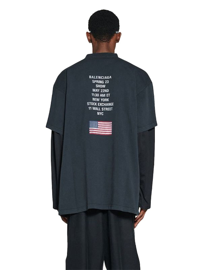 Balenciaga Nyse-Print Drop-Shoulder T-shirt Black