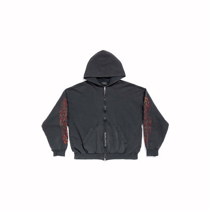 Balenciaga Offshore Zip-Up Hoodie Medium Fit Black Faded