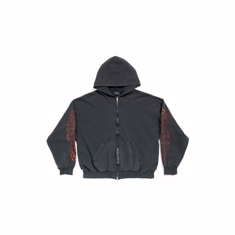Balenciaga Offshore Zip-Up Hoodie Medium Fit Black Faded