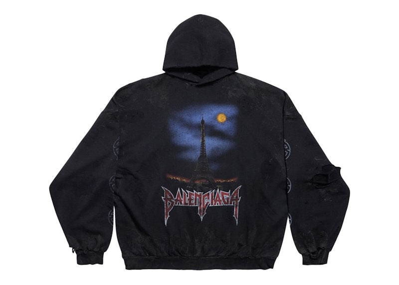 Balenciaga Paris Moon No Pocket Hoodie Oversized Faded Black
