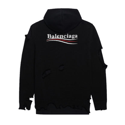 Balenciaga Political Campaign Destroyed Knit Hoodie Black