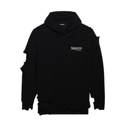Balenciaga Political Campaign Destroyed Knit Hoodie Black