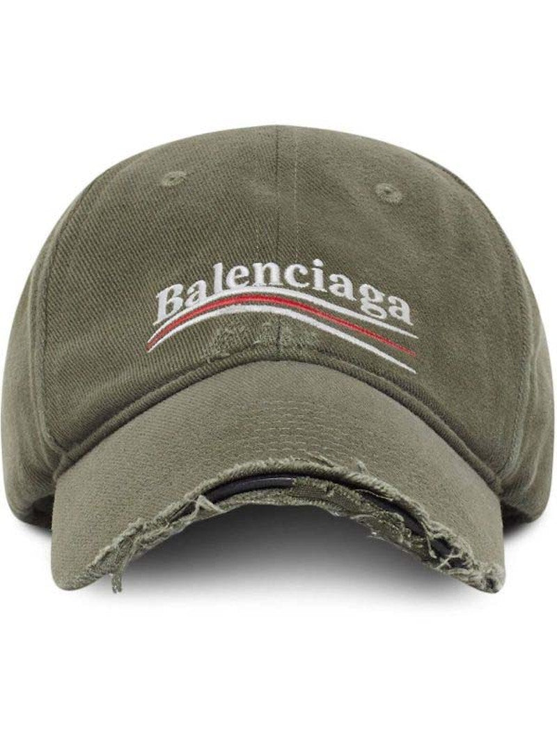 Balenciaga Political Campaign Distressed Cap Khaki/Multi