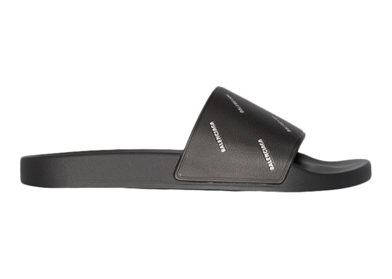 Balenciaga Pool Slides Repeat Logo Black White