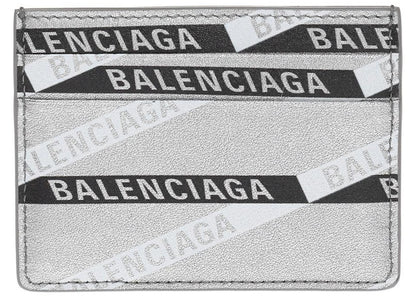 Balenciaga Printed Logo Card Holder Silver/Black