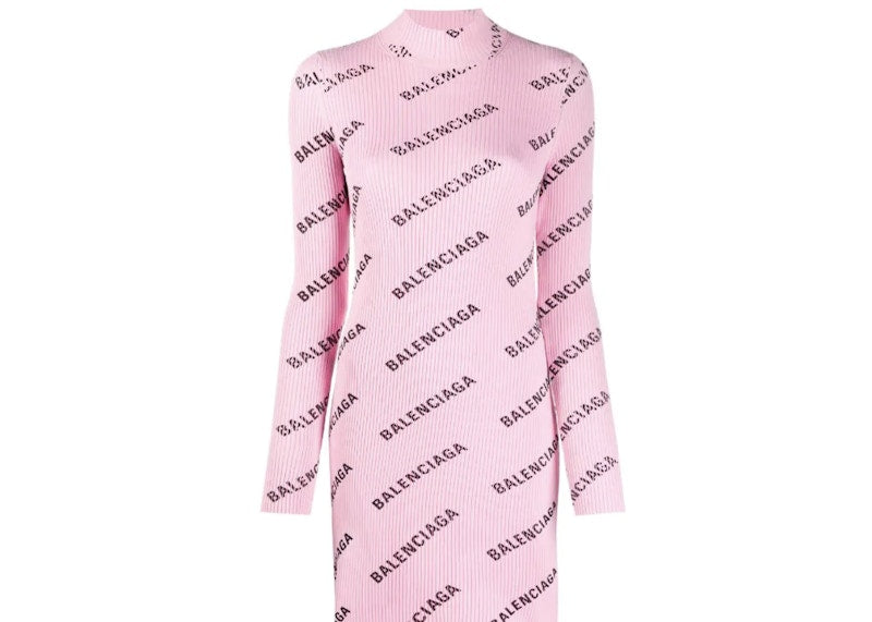 Balenciaga Printed Ribbed Knit Dress Pink