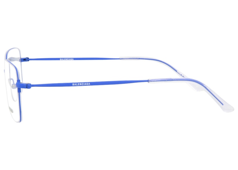 Balenciaga Rectangle-Frame Metal Sunglasses Blue/Transparent (BB0033O-30006632-004)