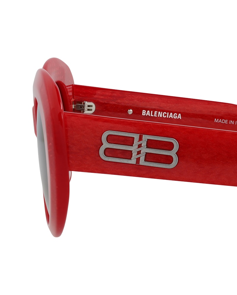 Balenciaga Round-Frame Acetate Sunglasses Red/Red/Grey (BB0235S-30013502-003)