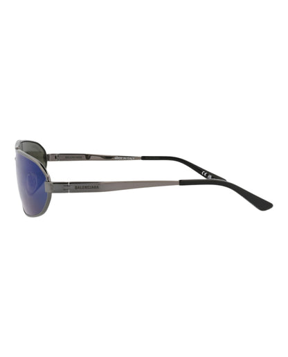 Balenciaga Shield-Frame Metal Sunglasses Ruthenium Ruthenium Blue (BB0227S-30013402-004)
