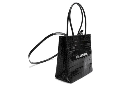 Balenciaga Shopping Tote Bag XXS Crocodile Effect Black