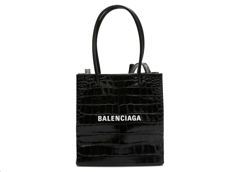 Balenciaga Shopping Tote Bag XXS Crocodile Effect Black