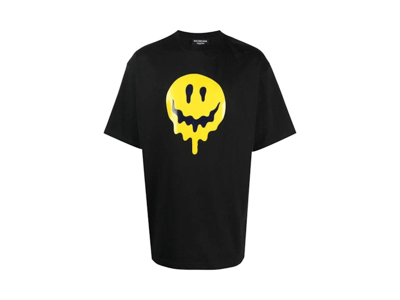 Balenciaga Smiley Face Print T-shirt Black