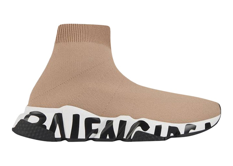 Balenciaga Speed 2.0 Graffiti Recycled Knit Beige White Black