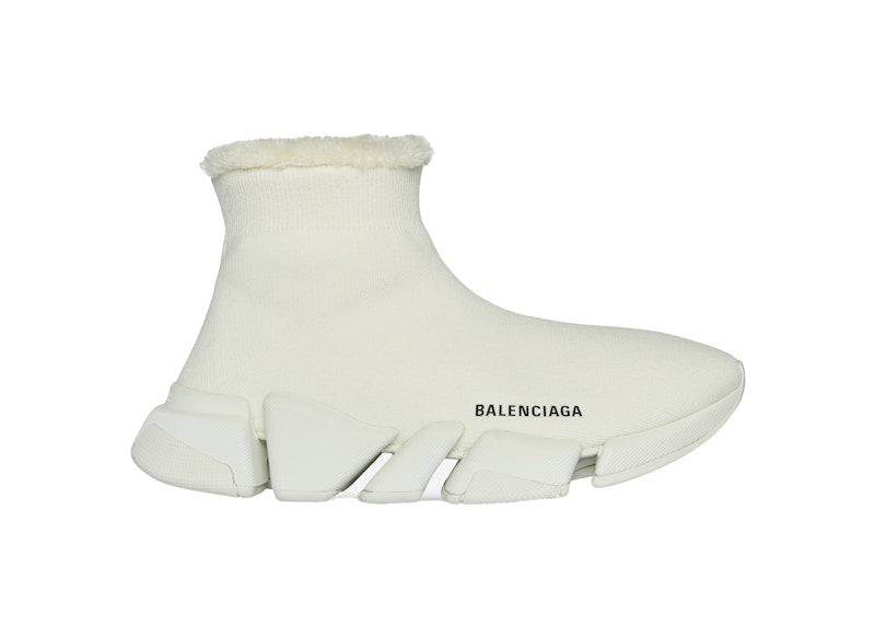 Balenciaga Speed 2.0 Recycled Knit Fake Fur Beige (Women's)