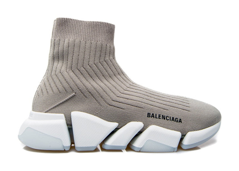 Balenciaga Speed Trainer Rib-Knit Light Gray