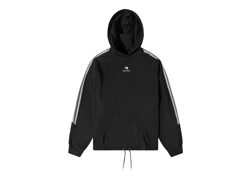 Balenciaga Sporty B Side Stripe Oversized Hoodie Black/Grey/White
