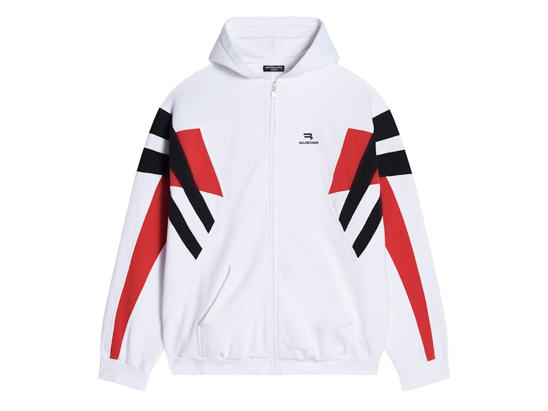 Balenciaga Sporty B Zip-Up Tracksuit Hoodie White/Red/Black