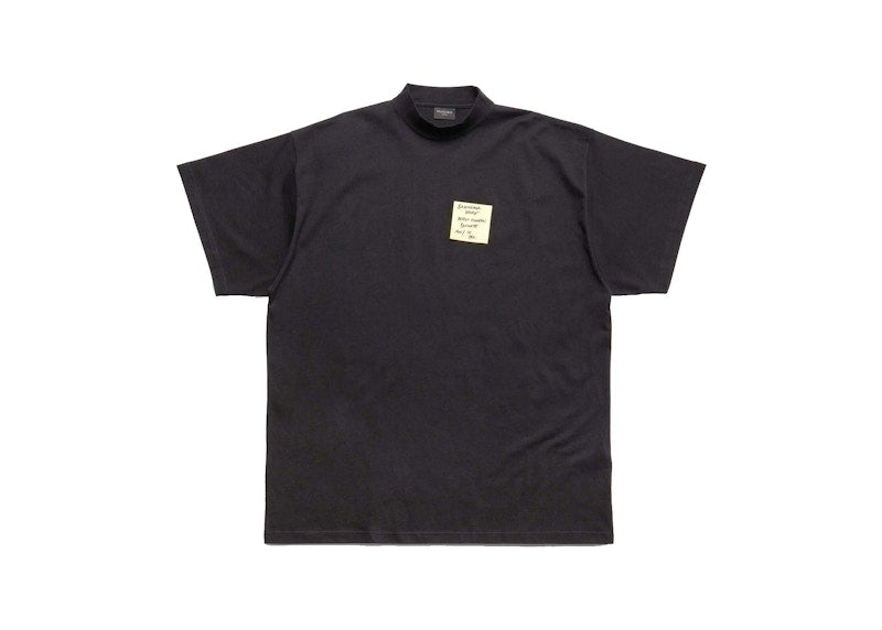 Balenciaga Sticky Note T-Shirt Oversized In Faded Black