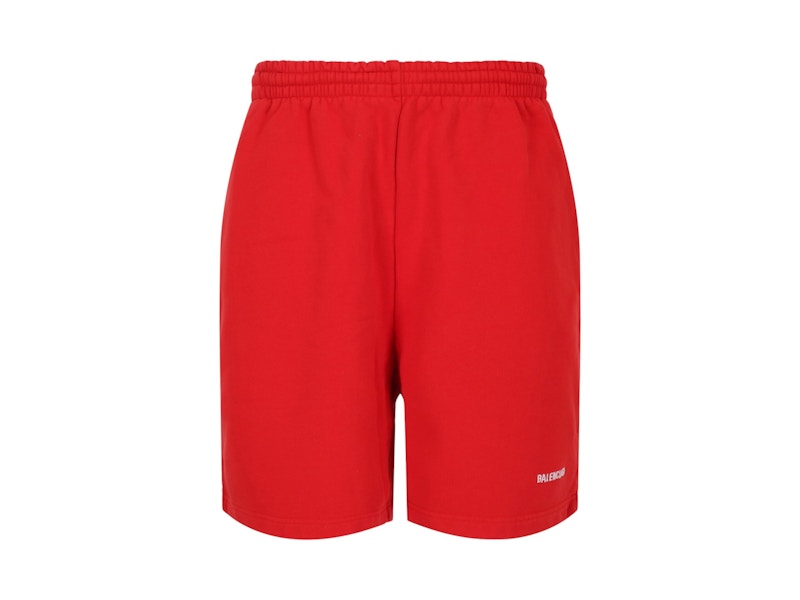 Balenciaga Terry Vintage Logo Sweat Shorts Bright Red